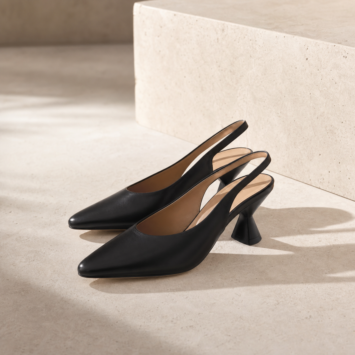 Unbranded black leather slingback heels in a cream gallery